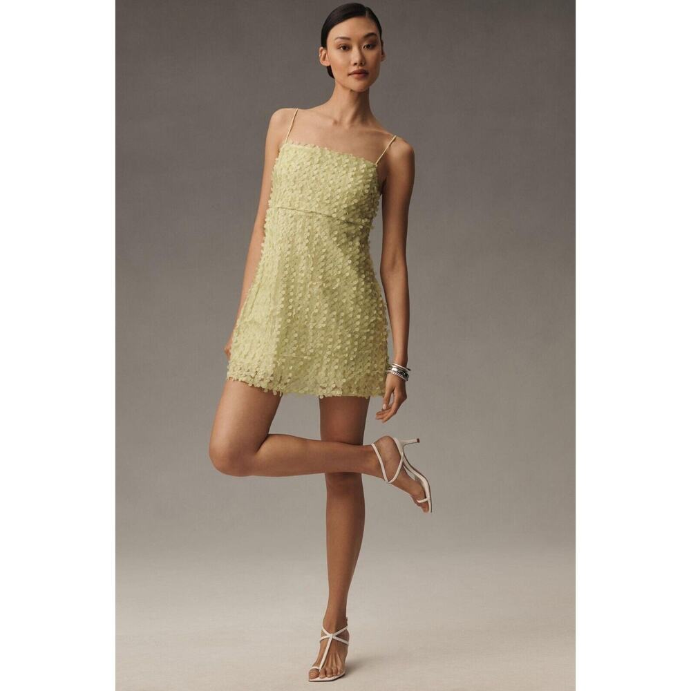 Anthropologie Lemon-Green Textured Mini Dress